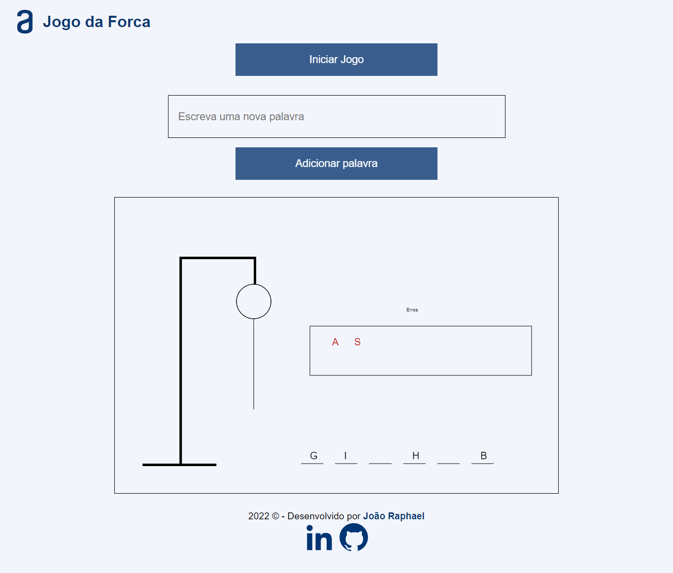 Tela inicial do projeto de Jogo da Forca